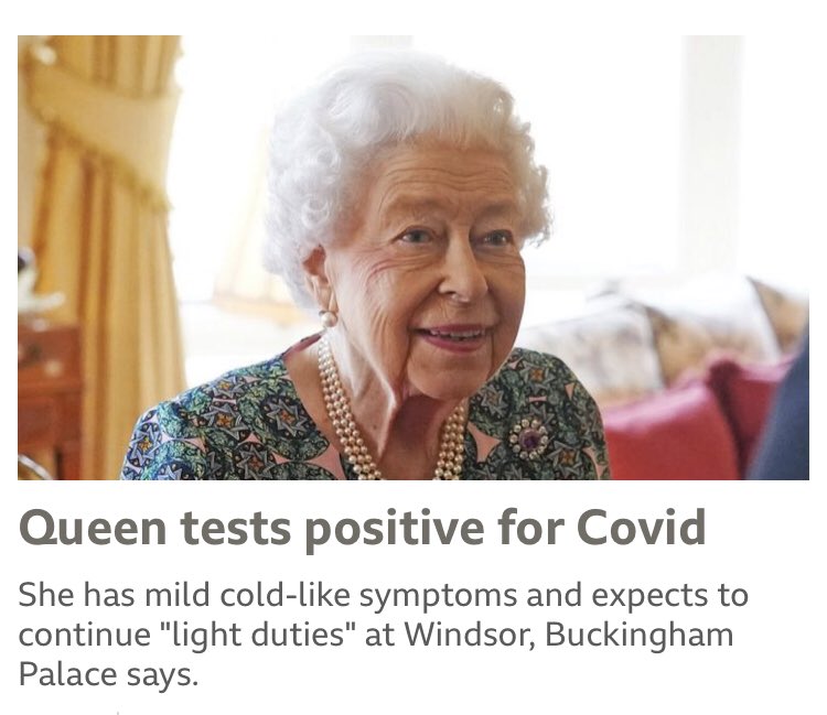 Mild cold-like symptoms and is carrying on working. She’s 95. If this doesn’t scream ‘Covid is over’, nothing does.