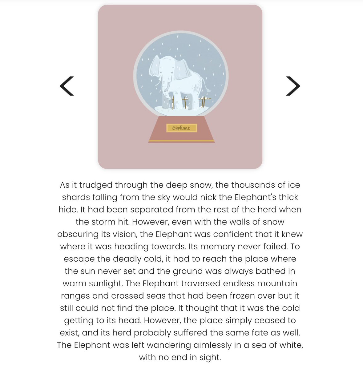 anchanted_art's tweet photo. If you didn't know, our writer wrote backstories for each Snowglobe Saviour! Even if aren't a protector, you can still read the stories at: https://t.co/XfnSEiIsUs.

Here's the story of the Elephant ⬇️ (which still does not have a protector besides the Owl). https://t.co/uAJjaO3LrV