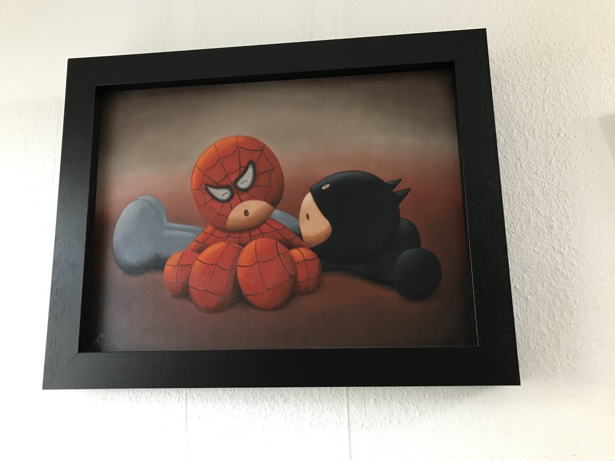 BuckleyArtist's tweet photo. One I did a little while ago, see it at Grays Gallery Sunderland 😀🎨 @GraysFraming #batman #spiderman #originalpainting #originalart #sunderlandart #sunderlandgallery #richardbuckley #richardbuckleyartist https://t.co/KRCR8cumvC