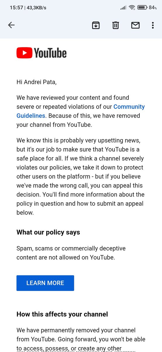 andrei_pata's tweet photo. @TeamYouTube hello , my youtube channel was removed , but I can't understand why, because I didn't have any videos on primary channel, i didn't have any content why my channel got removed https://t.co/6tk3I4JB9D
