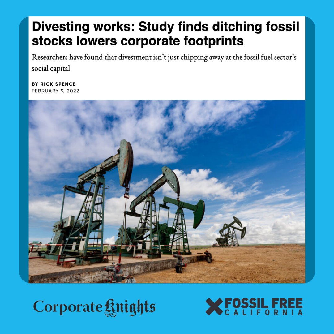 "Over a 4 year period, the divested firms reduced their carbon emissions, while emissions from non-divested firms grew by 10%. ... “Our findings support the divestment movement’s hope that a critical mass of investors is able to reduce carbon emissions.”"

corporateknights.com/responsible-in…