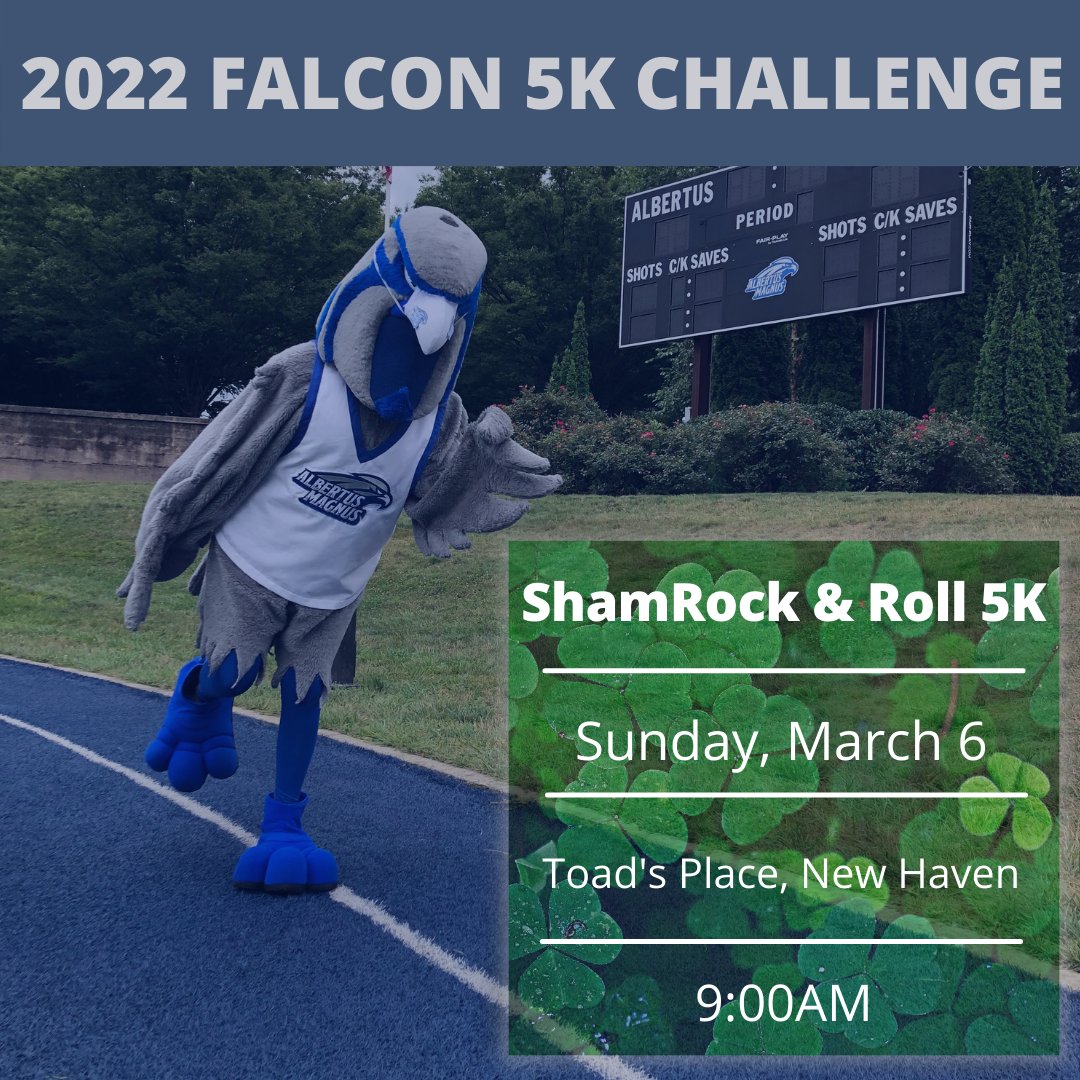 Last chance to take part in the #Falcon5KChallenge! The next race for #TeamAlbertus is the ShamRock &amp; Roll 5K on March 6 to support the Diaper Bank of Connecticut. Spots will fill up FAST, so sign up today at albertus.edu/Falcon5k22.