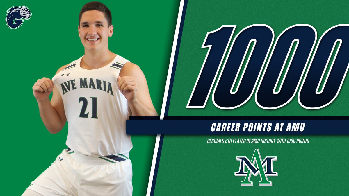 Gyrenes's tweet photo. In yesterday's Senior Day victory over Keiser, @AveMariaHoops' Eric Klekas became the sixth player in program history to score 1,000 points in an AMU uniform! 

He joins Leo Behrend as the only players to score 1,000 points in just two seasons on campus! https://t.co/bYiqD37bEx
