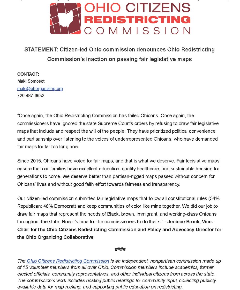 OHRedistrict's tweet photo. ⬇️Full statement available below from our vice-chair @JenieceBrock! ⬇️ https://t.co/Ez59zK7WL5