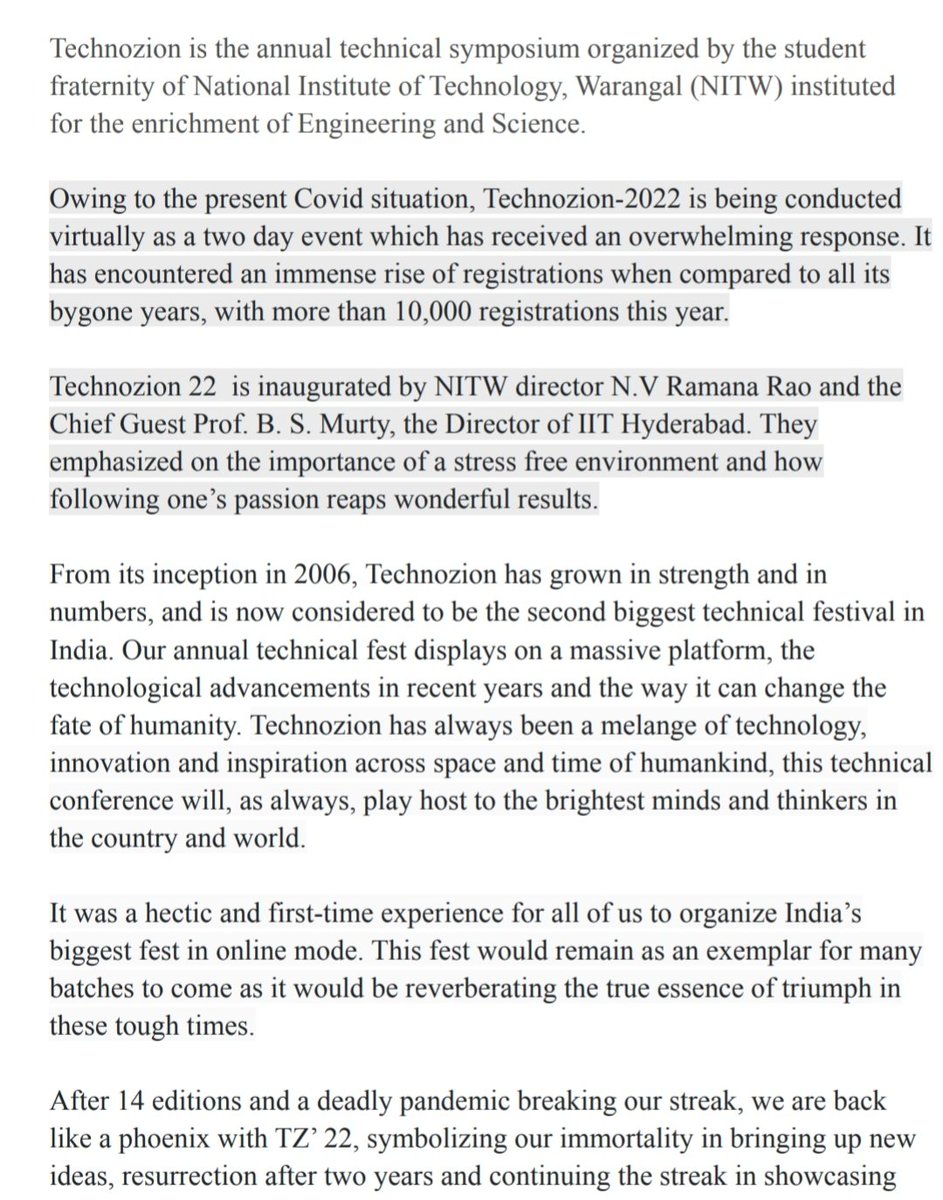 warangal_nit's tweet photo. Brief report on Technozion-22.
Prof. Limbadri, Chairman, TSCHE, was the chief guest for Valedictory function. Prof. N V Ramana Rao, Director and Prof. Puli Ravi Kumar, Dean (SW) grace the occasion. https://t.co/MqA2MQqfs7