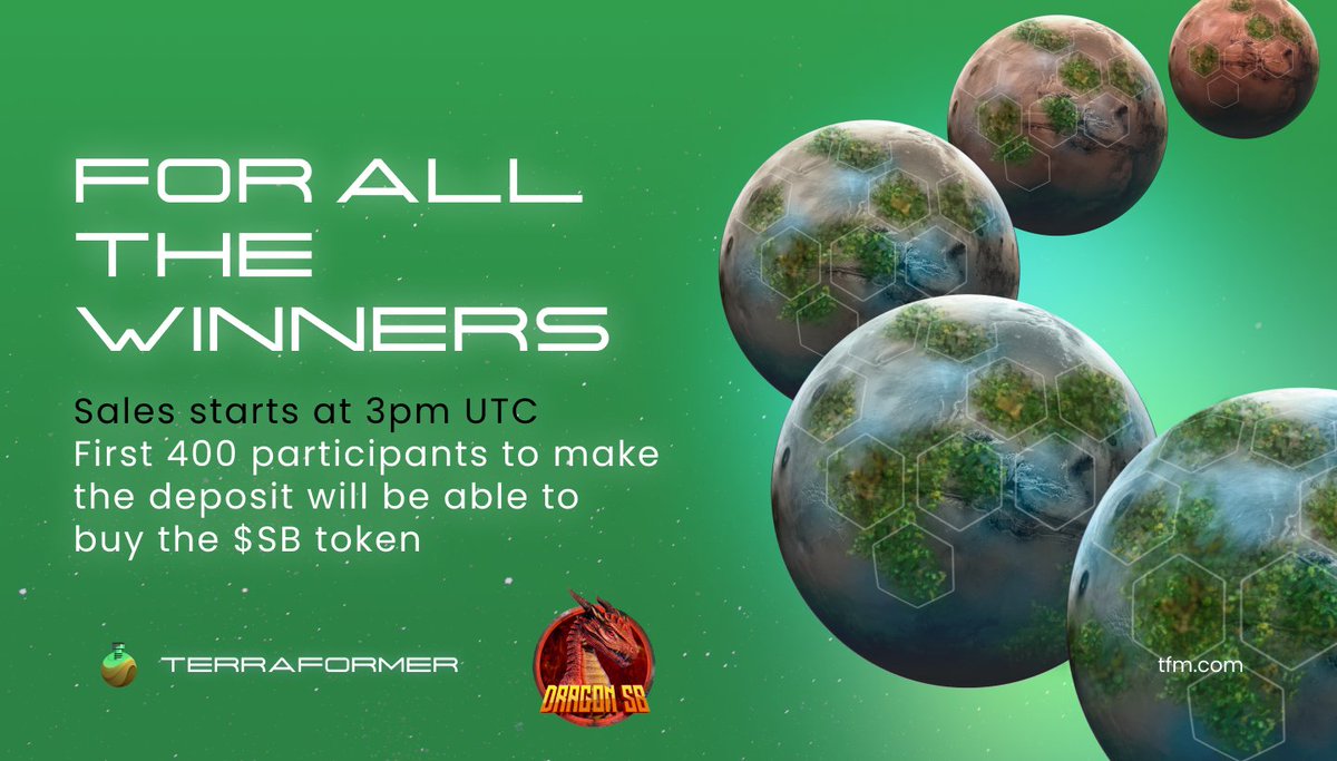 🥳 For all the winners 🥳

This is not over yet! 👀

Get prepared for the sale, which starts at 3 pm UTC. The first 400 participants to make the deposit will be able to buy the $SB token. 🔥