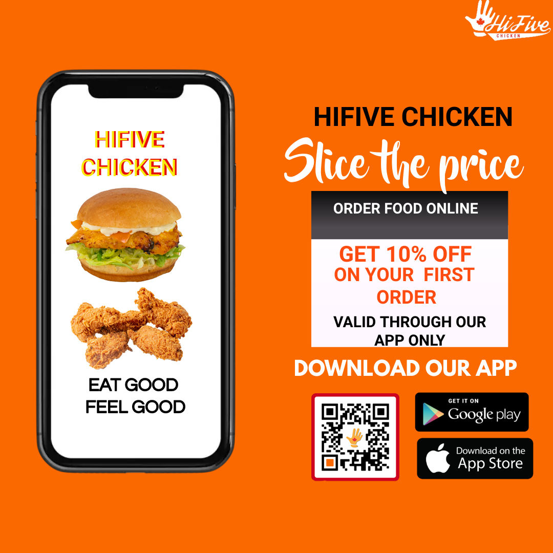 hifivechicken's tweet photo. Slice the Price ! 
Download and order from our app and get 10% off!!
only applies to their 1st order through the app.
#hifivechicken #friedchicken  #spicychicken #roastedchicken #tasty   #fastfoodcanada #fastfood #foodporn #roasted #chickenrecipes #vancouverfood #burnabyfood https://t.co/Klev4xz9CO