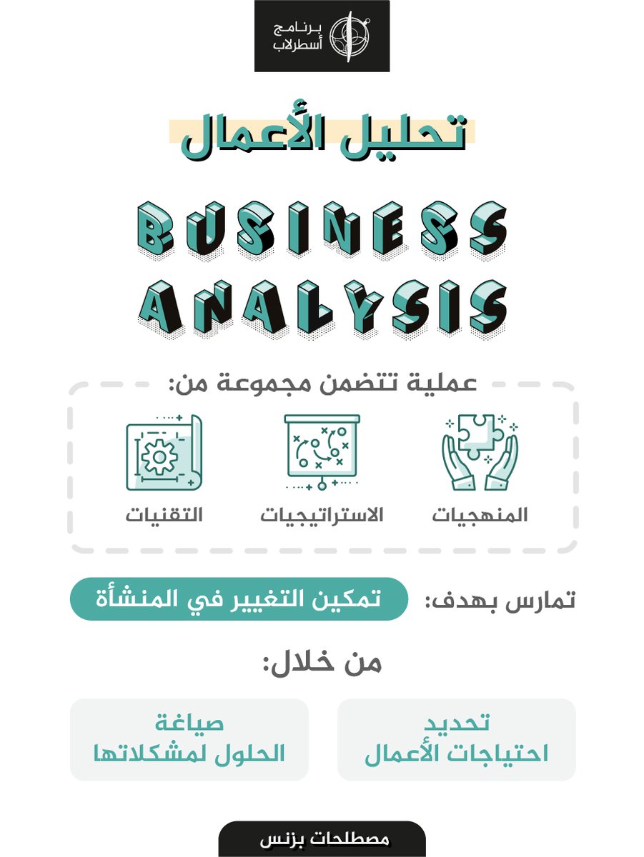 Astrolabe_prog's tweet photo. ماذا يعني #تحليل_الأعمال أو #Business_analysis
في #مصطلحات_بزنس من #برنامج_أسطرلاب https://t.co/C1QvBKjZjO