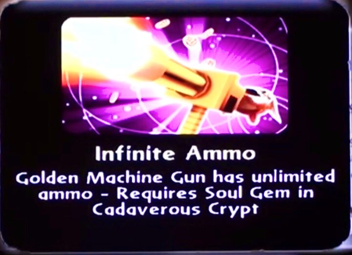 In the XPEC version of Spyro’s Adventure when you get Trigger Happy’s soul gem the upgrade is marked as “Infinite Hellfire” but when you get the upgrade its corrected back to “Infinite Ammo”