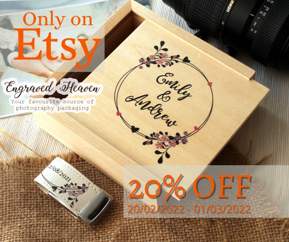 Shop my sale: 20% off. etsy.me/3BAgkPq #etsy #engravedheaven #etsyfinds #etsygifts #etsysale #etsycoupon #shopsmall #weddingusb #personalised #photographer