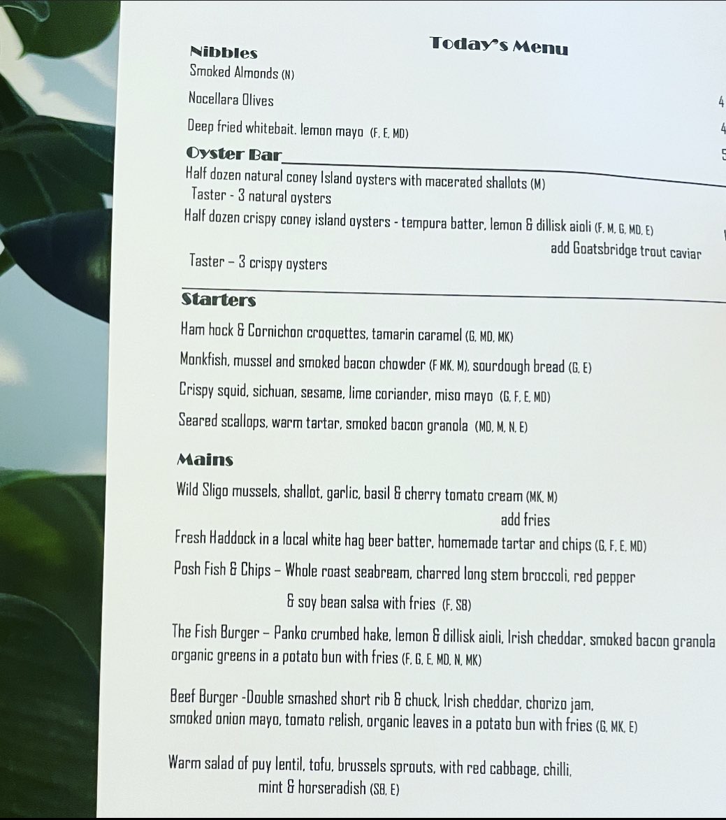 Fish&Bean on Twitter "Menu today from 126pm. No need to book, just