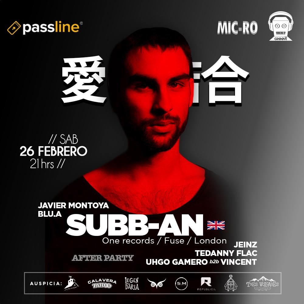RobotGroove's tweet photo. No te pierdas esta súper fiesta con el británico Subb-an quien llega por primera vez a nuestra ciudad, consigue tus brazaletes a precio reducido o un RoBox para disfrutarlo con más comodidad. https://t.co/GhoPU3WrmH