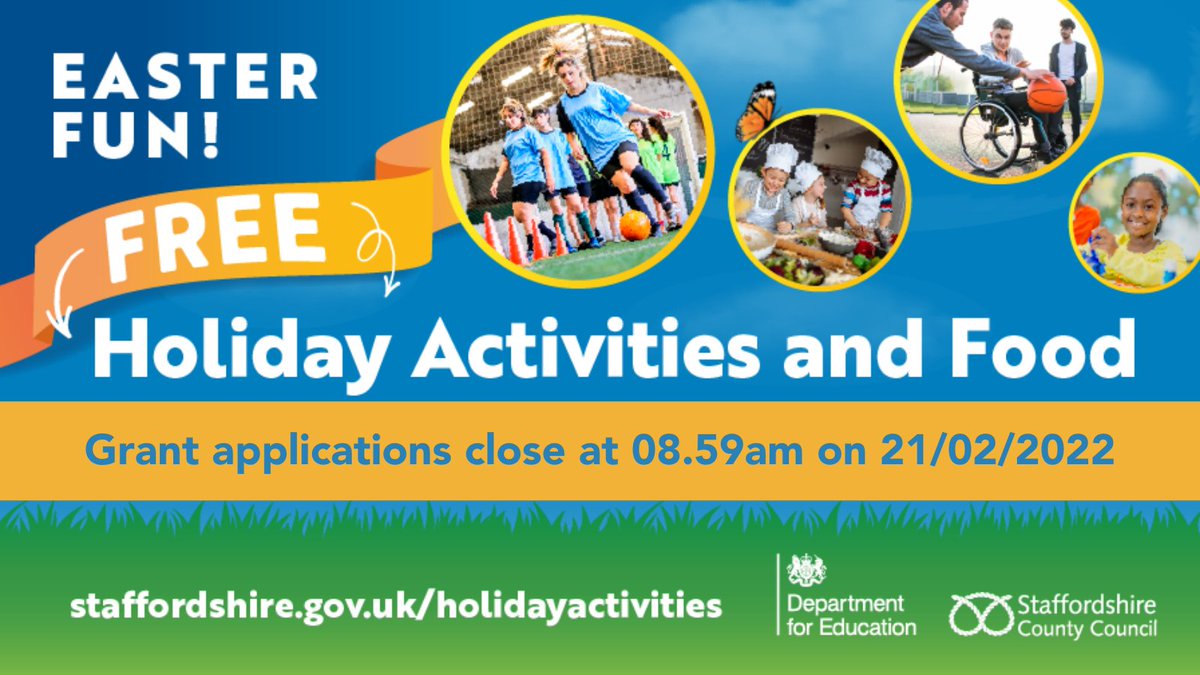 ✨Last chance ✨ Apply now for your grant to run holiday clubs during Easter. Activities can be for just 2 hours but must include food.  
Apply now at: bit.ly/32z25gN
#Funding #schoolholidayclub #HAF2022