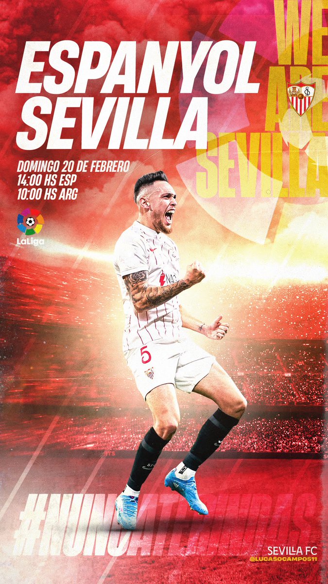 Un partido de suma importancia para seguir en la lucha! Vamos equipo! #VamosMiSevilla 🆚 @RCDEspanyol 🏆 @LaLiga 🕑 14hs 🇪🇸 - 10hs 🇦🇷 🏟️ RCDE Stadium #WeareSevilla