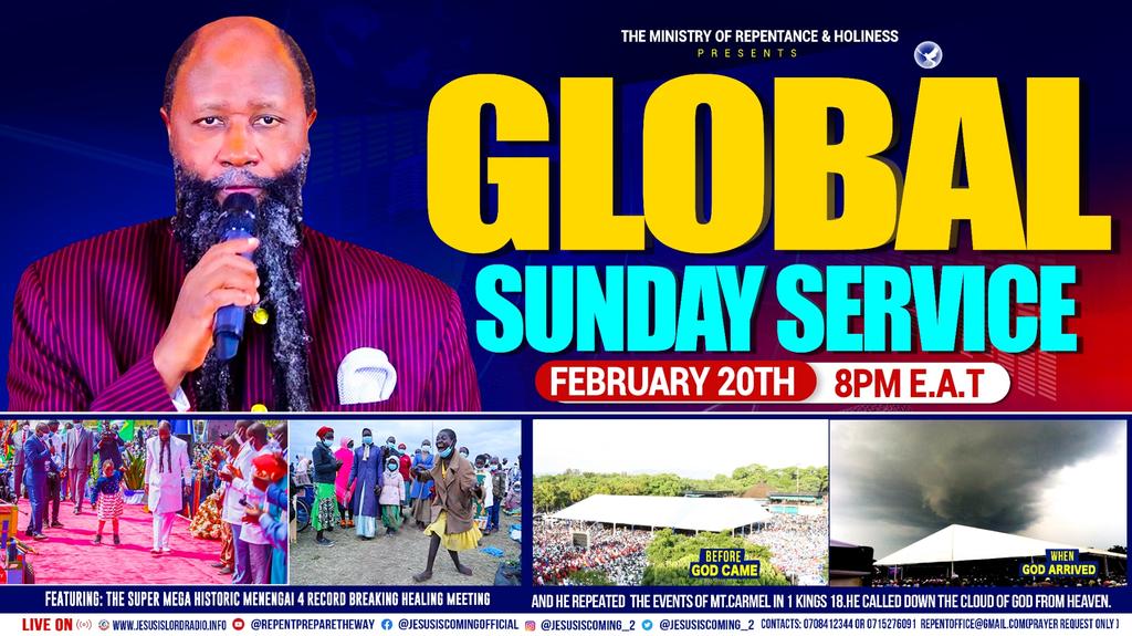 wagacharity's tweet photo. Matthew 10:38
Whoever does not take up their cross and follow me is not worthy of me

Welcome To The Global Sunday Service as from 8pm E.A.T featuring The Super Mega Historic Menengai 4 Record Breaking Healing Meeting https://t.co/8dTy4MHG51