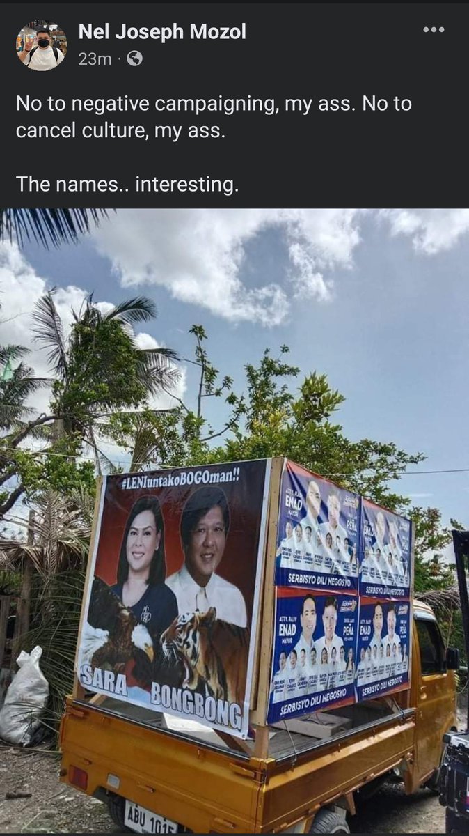 akosirenzoy's tweet image. Desperate moves. 😤 This van has been roaming around the locality of Minglanilla, Cebu bearing that #LENIuntakoBOGOman 😤😤😤. @COMELEC  @jabjimenez  is this allowed??? 😡😤