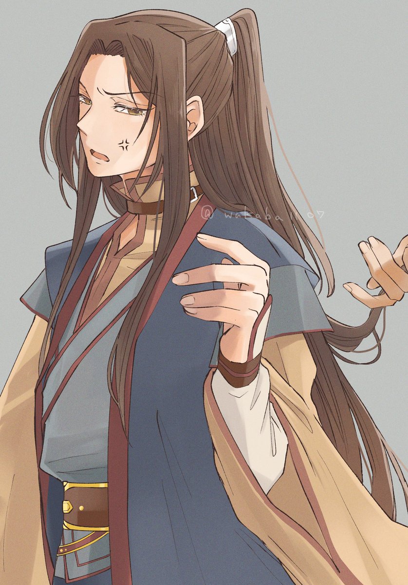 long hair male focus chinese clothes anger vein brown hair hanfu robe  illustration images