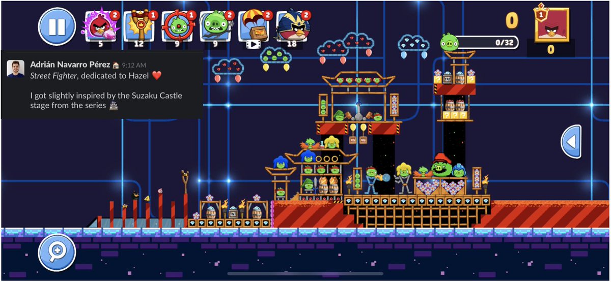 My teammate <a href="/AdrianNP57/">Adrián Navarro Pérez</a> made an #AngryBirdsFriends level for me! 😍 Street Fighter inspired 👀👀 Go check the tournaments!