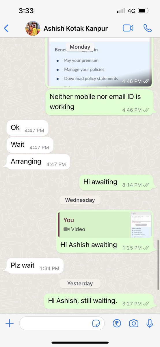 arjunbanerji's tweet photo. @KotakBankLtd @udaykotak terrible exp. 3 weeks of paying my insurance amt,I dnt hav my policy no.its bin cancled on its own once,wrong regstd mob no.,unresponsive team,I hav 2 folow up mult. times.sendng scren shots for your ref. kanpur brand mangr Ashish is al talk n no action. https://t.co/v9Mxouei49