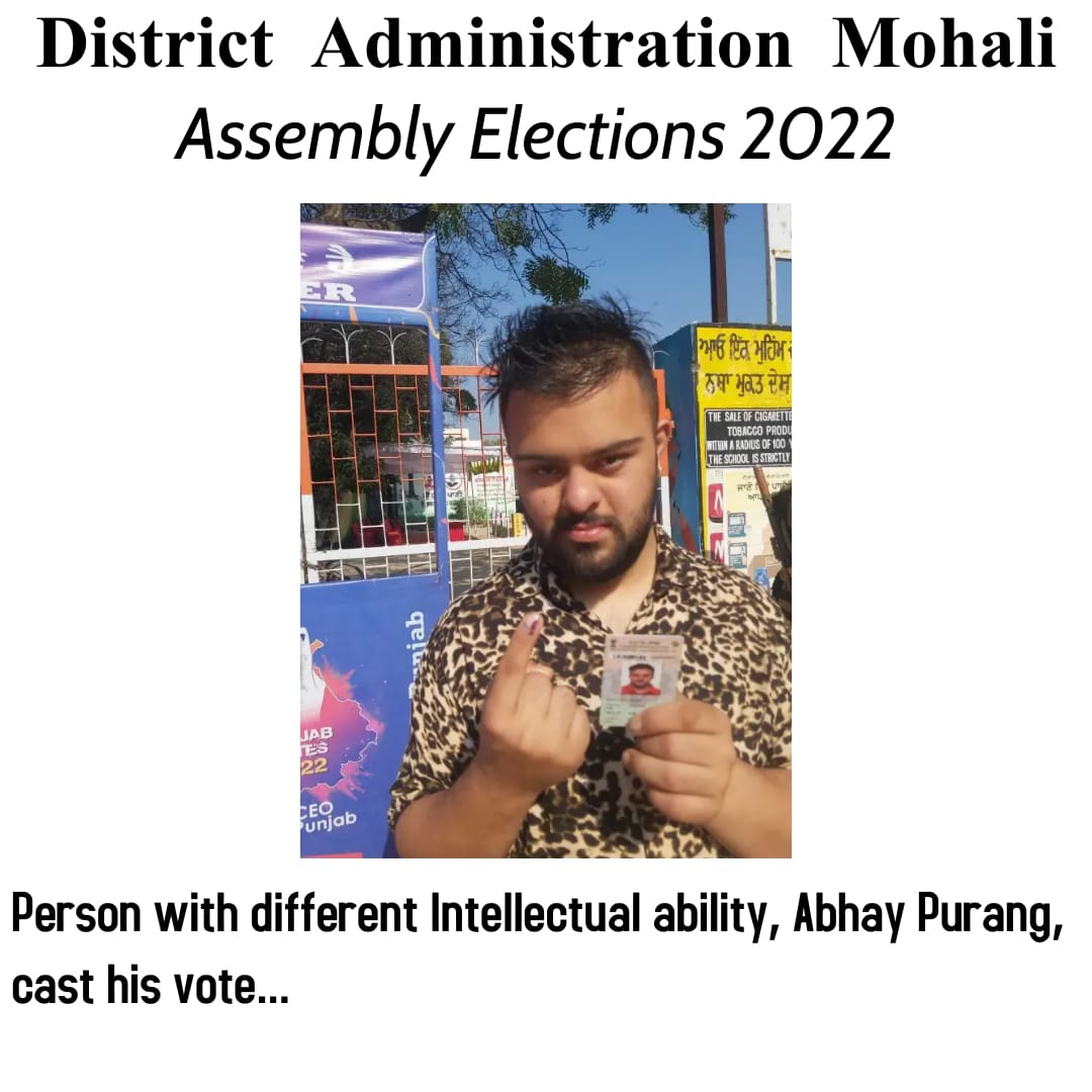 dcmohali's tweet image. Person with different intellectual ability, Abhay Purang cast his vote.

@ECISVEEP  @PunjabGovtIndia 
#intellectualability #voters