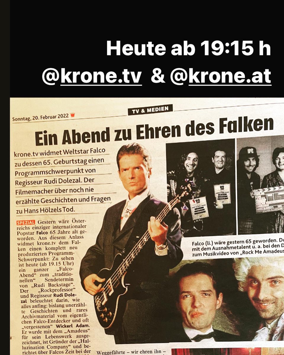 DolezalRudi's tweet photo. FALCO FOREVER
—> HEUTE Sonntag auf https://t.co/R2y19zYgo7
& https://t.co/rMyaxSFJwR
150 Minuten #FALCO ABEND neu produziert- sehenswert.
—> Heute Sonntag
ab 19:15 h
2 x #BACKSTAGE SPEZIAL je 45 min) und Falco-Bandleader #PETERVIEWEGER
in “OHNE Maulkorb MIT Dolezal”(60 min) https://t.co/Y5MKc8WaVB