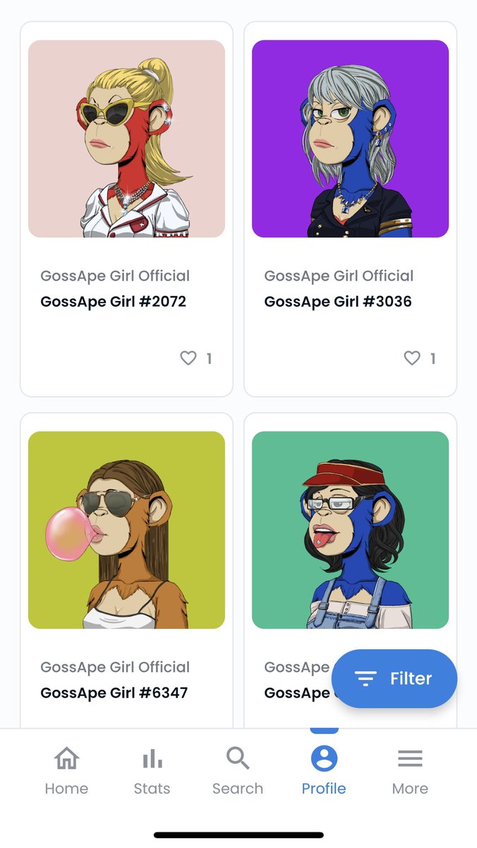 sv71_eth's tweet photo. 4 of my 6 @gossapegirl . Very bullish on this project #NFTs #gossape #NFTProject https://t.co/WExV1zYaOS