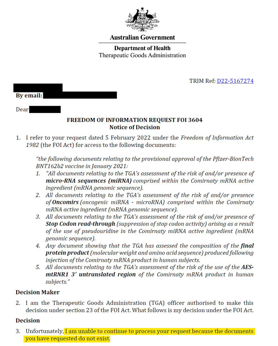 documentavi's tweet image. "BREAKING: A freedom of information request to TGA (Australian FDA) confirms that they had no idea how to assess an mRNA therapy product. This is damning. . They just took the fee and rubber stamped the approval. ."
@JikkyKjj 🔀 (including #jikkyleaks 🔀) threadreaderapp.com/thread/1495341…