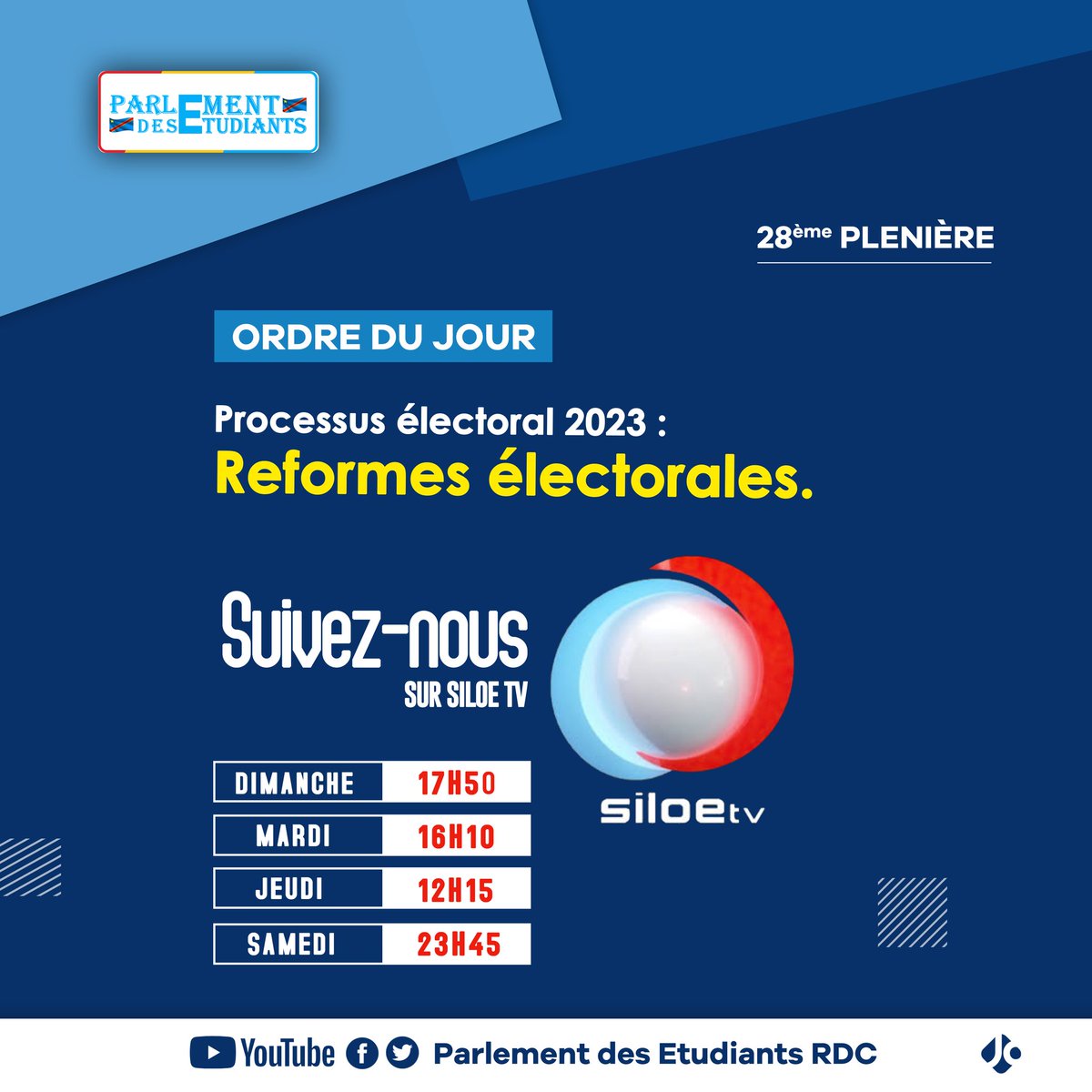 PECRDC's tweet photo. Interdiction  en 2023  , pour un député d'être nommé ministre.
Une des  dix (10) réformes électorales que proposent les jeunes universtaires.A suivre ce soir .@Icone_Carbone @DanielMbau11 @AssembleeN_RDC @NembalembaJun @HonoreMvula1 @JeanClaudekat2 @PatrickKabeng12 @cenirdc https://t.co/l7pjwO0sXh