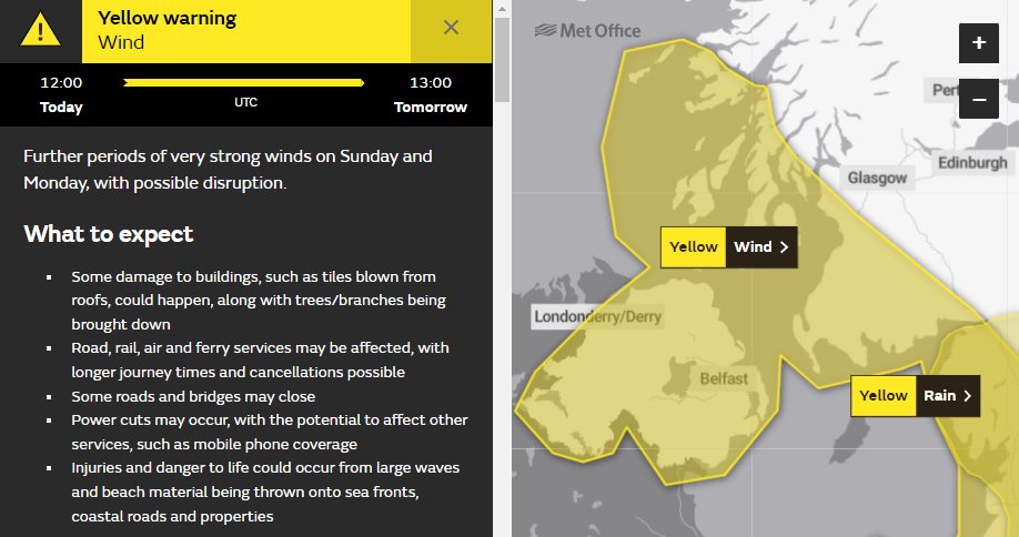 trafficscotland's tweet photo. ⚠️YELLOW WEATHER WARNING⚠️ 
 
The @metoffice have issued an updated YELLOW weather warning for 💨WIND💨 for South West of Scotland
 
Sun 20th Feb 12:00 until Mon 21 Feb *13:00*
 
Full information can be found here👉 https://t.co/yFq9joHApF
 
#DriveSafe @SWTrunkRoads https://t.co/rote10siBk