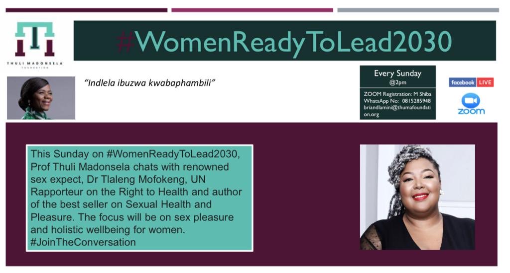 In a moment,  we will be chatting with Dr Tlaleng Mofokeng, ⁦<a href="/drtlaleng/">Dr Tlaleng Mofokeng</a>⁩, Bestselling author and UN Special rapporteur. What do women’s health and sexual pleasure have in common with #socialjustice as we commemorate World #SocialJusticeDay on #WomenReadyToLwad2030