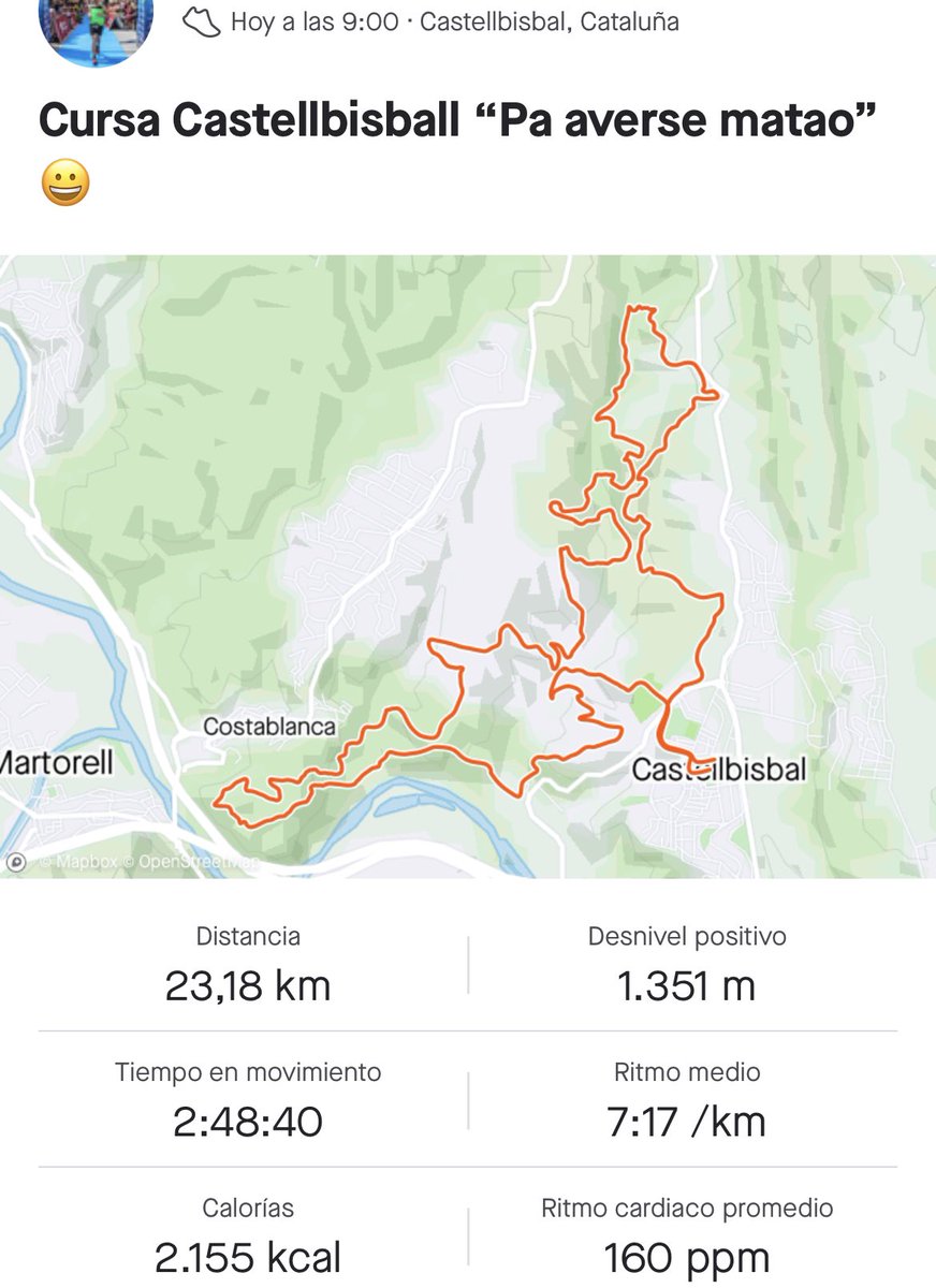 jalmail71's tweet photo. Mañana de carrera sumando #kmsxela por la montaña en la Cursa de Castellbisball @MindundisTeam y conociendo en persona a @lokoxvivir365 y a @mlluisar 👌. Palizon  de los buenos https://t.co/yP2X0Qn73N