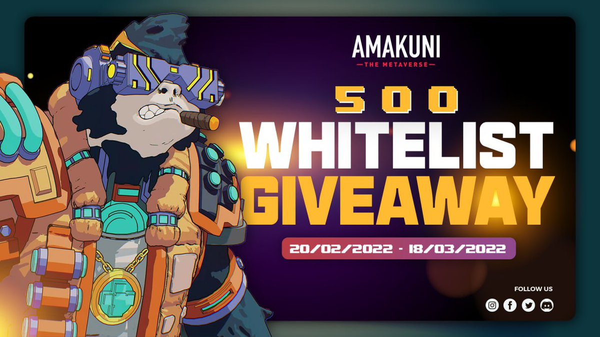 AM▲KUNI (@amakunicom) on Twitter photo 🎉 @amakunicom Mega Whitelist Giveaway!
🛖 Total NFT Whitelist Giveaway: 500
⏰ Duration: 20th Feb - 18th Mar, 12:00 UTC
📍 How to participate?
➡️ Enter giv.gg/whitelist-kuni… 
For more details: blog.amakuni.com/how-to-get-whi…
#AMA #KUNI #NFTWhitelist #NFTCommunity #NFTCollection 🎉 @amakunicom Mega Whitelist Giveaway!
🛖 Total NFT Whitelist Giveaway: 500
⏰ Duration: 20th Feb - 18th Mar, 12:00 UTC
📍 How to participate?
➡️ Enter giv.gg/whitelist-kuni… 
For more details: blog.amakuni.com/how-to-get-whi…
#AMA #KUNI #NFTWhitelist #NFTCommunity #NFTCollection