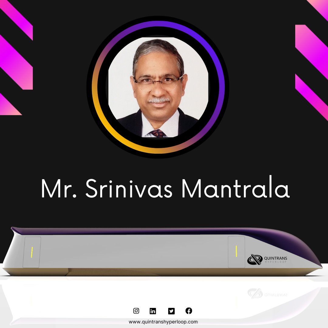 Quintrans Hyperloop (@qhyperloop) on Twitter photo We are honored to have Mr. Srinivas Mantrala, as a member of our Board of Advisory.
His vital contributions at <a href="/KonkanRailway/">Konkan Railway</a> , Chenab Bridge (World's highest Railway Bridge ) and #India's first Skybus Metro, brings a lot of value to technology development.
Welcome sir ! We are honored to have Mr. Srinivas Mantrala, as a member of our Board of Advisory.
His vital contributions at <a href="/KonkanRailway/">Konkan Railway</a> , Chenab Bridge (World's highest Railway Bridge ) and #India's first Skybus Metro, brings a lot of value to technology development.
Welcome sir !
