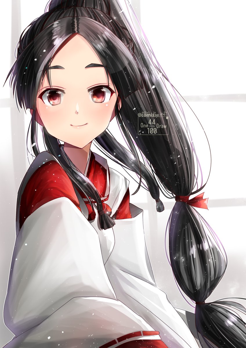 1girl multi-tied hair solo long hair high ponytail black hair japanese clothes  illustration images