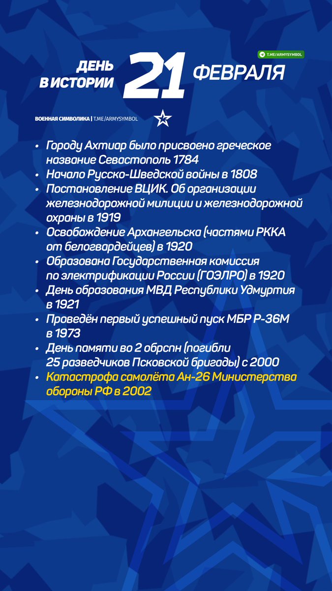 ArmySymbol's tweet image. День в истории 21 Февраля
#деньвистории