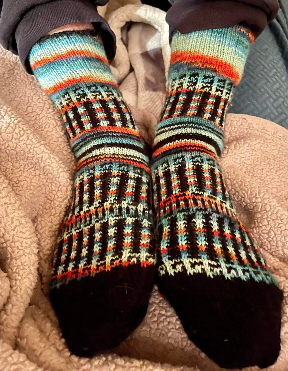 ProudOwlCrafts's tweet photo. Good morning! @aquarterghost took a loafly photo of the finished #treeoflifesocks last night, and I wanted to just enjoy having finished them for a while before posting about it. ๐งถ๐ฅฐ You can find the pattern on https://t.co/jpXWH1tarf ! #knitting #queercrafting https://t.co/TDaKGoVCsP