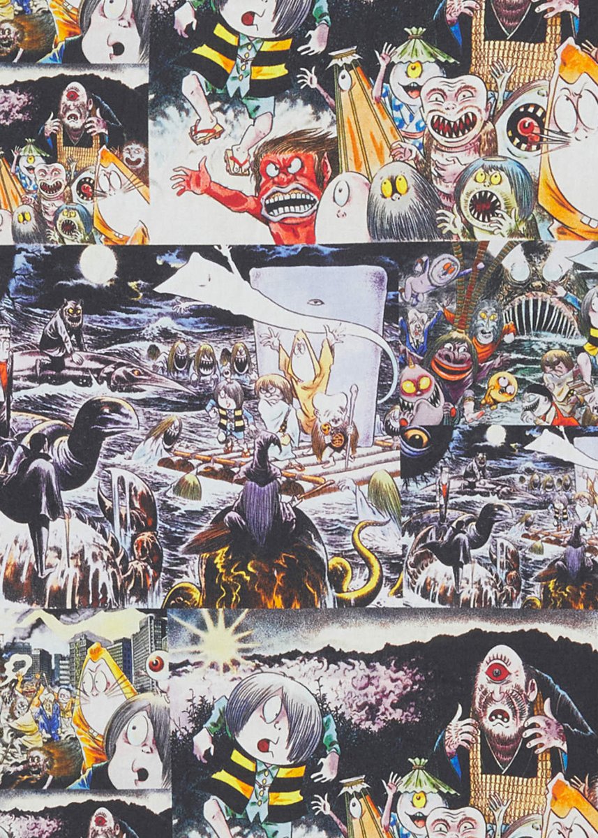 水木しげる》妖怪たちのイラストを集めてコラージュ。バックプリントが
