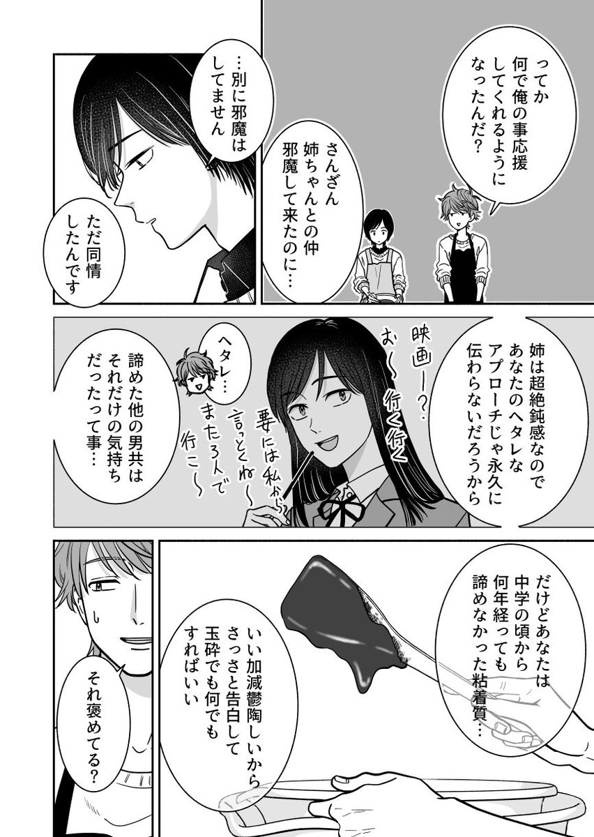 シスコン弟と姉の彼氏候補が一緒にチョコ作る話(1/4)

バレンタインに上げるつもりだった漫画です… 