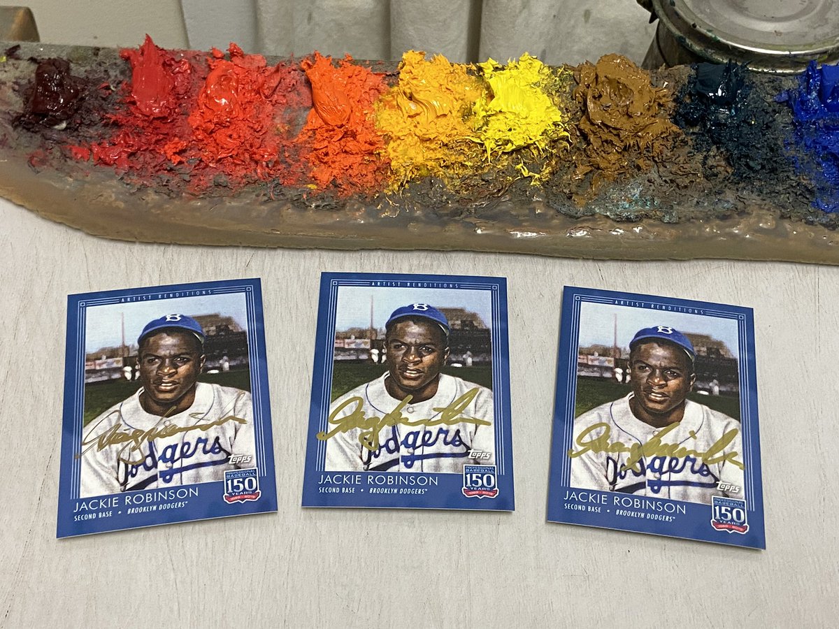 For the morning crowd: Retweet this before 9:00 PM EDT on Sunday, February 20th (TONIGHT!) and I'll pick three random winners. Each will receive a Jackie Robinson <a href="/Topps/">Topps</a> card signed by the guy who painted it (me)!