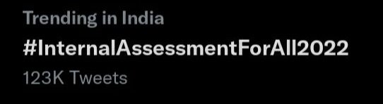 mohit_95_'s tweet image. Trending in #India with 100k+ Tweets 🥳🔥
#InternalAssessmentForAll2022 
#InternalAssessmentForAll 
#PMOHELPSTUDENTS 
#Trending