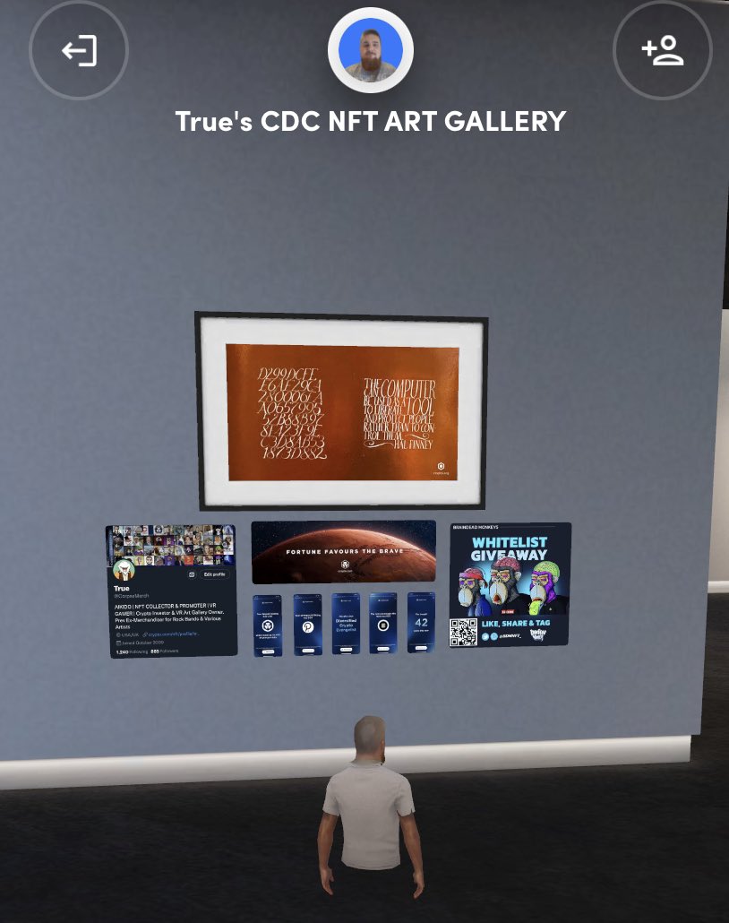TrueCorpse's tweet photo. The Gallery had update today some new pieces some new artists giveaway prizes in wall be up next week …also link on wall to whitelist spots for @BDMNFT_ coming soon https://t.co/uz97ZrB0WR #art #vrartgallery #vr #spatial #spatialapp #oculus #nfts #cryptocom #crofam #loadedlions https://t.co/ksGPV0SwjL