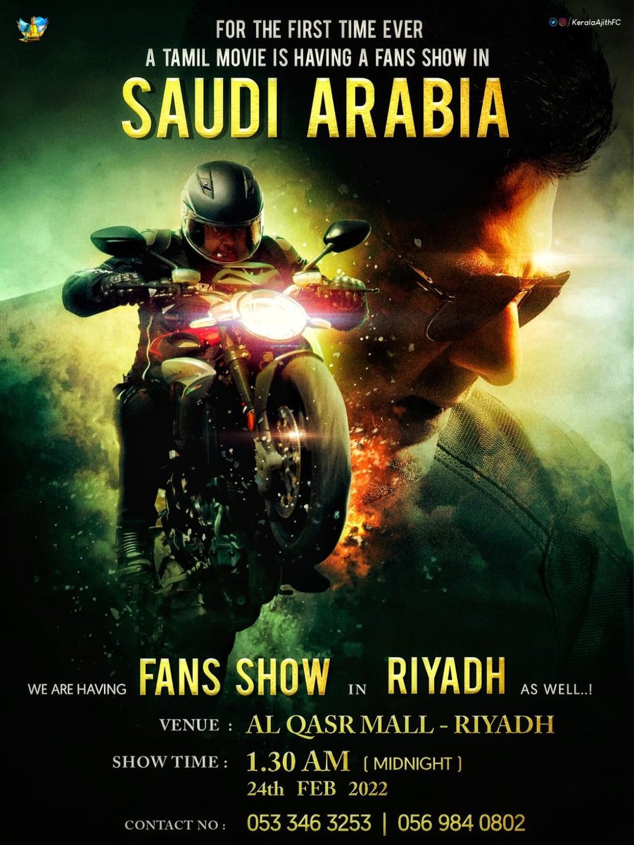 KollywoodCinima's tweet photo. #Ajithkumar in #Valimai for the first time ever, a tamil movie is having a fans show #SaudiArabia
#Valimai4DaysToGo #வலிமை https://t.co/CGMCBHXqhY