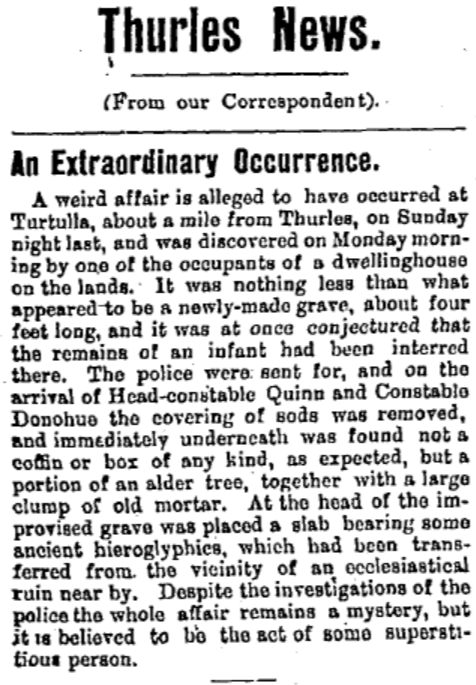 🪦 Bizarre discovery reported near Thurles 

🗞️ Report from The Nationalist on March 19, 1910

#Turtulla #Thurles #Tipperary #OTD #OnThisDay
