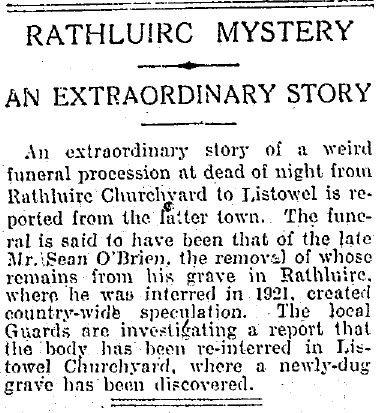 📿 A strange report suggesting a reburial of a man 11 years after his original funeral 

📰 Report from Irish Independent, May 1932

#Listowel #Rathluire #Charlerville #Cork #Kerry
