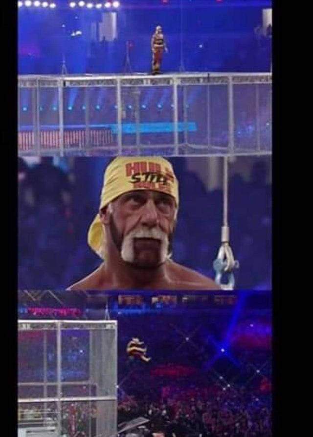 KayfabeNews's tweet photo. What an iconic moment.
Do you remember where you were the night Hulk Hogan made history at Hell in a Cell? 
#NeverForget https://t.co/1K2fU1aQfW