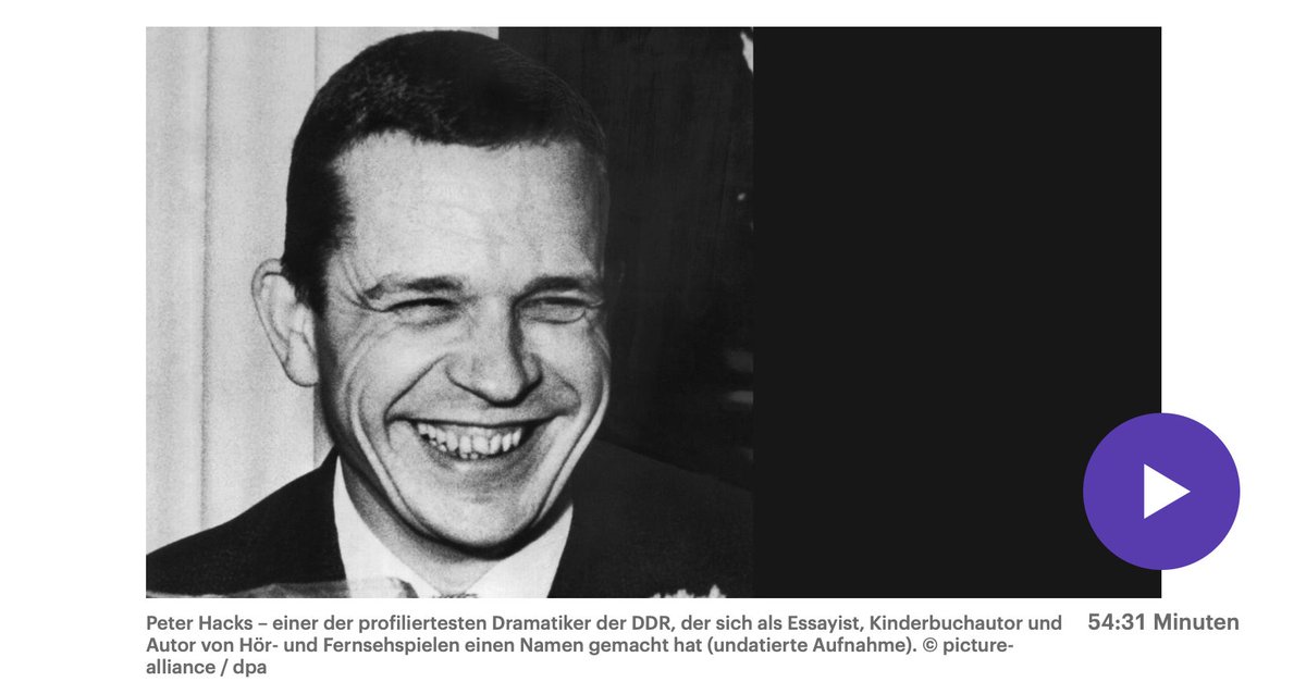SebFriedrich's tweet photo. Peter Hacks war der wichtigste Dramatiker der DDR. Warum sich auch heute ein Blick in sein Werk lohnt, verdeutlicht ein schönes Porträt.
„Gespräche über den abwesenden Herrn Hacks: Der ‚Goethe der DDR’ revisited“ (Jan Decker, DLF 2021)
#FeatureFebruar
https://t.co/YTm1gV4cOu https://t.co/1GH5bPxgxm