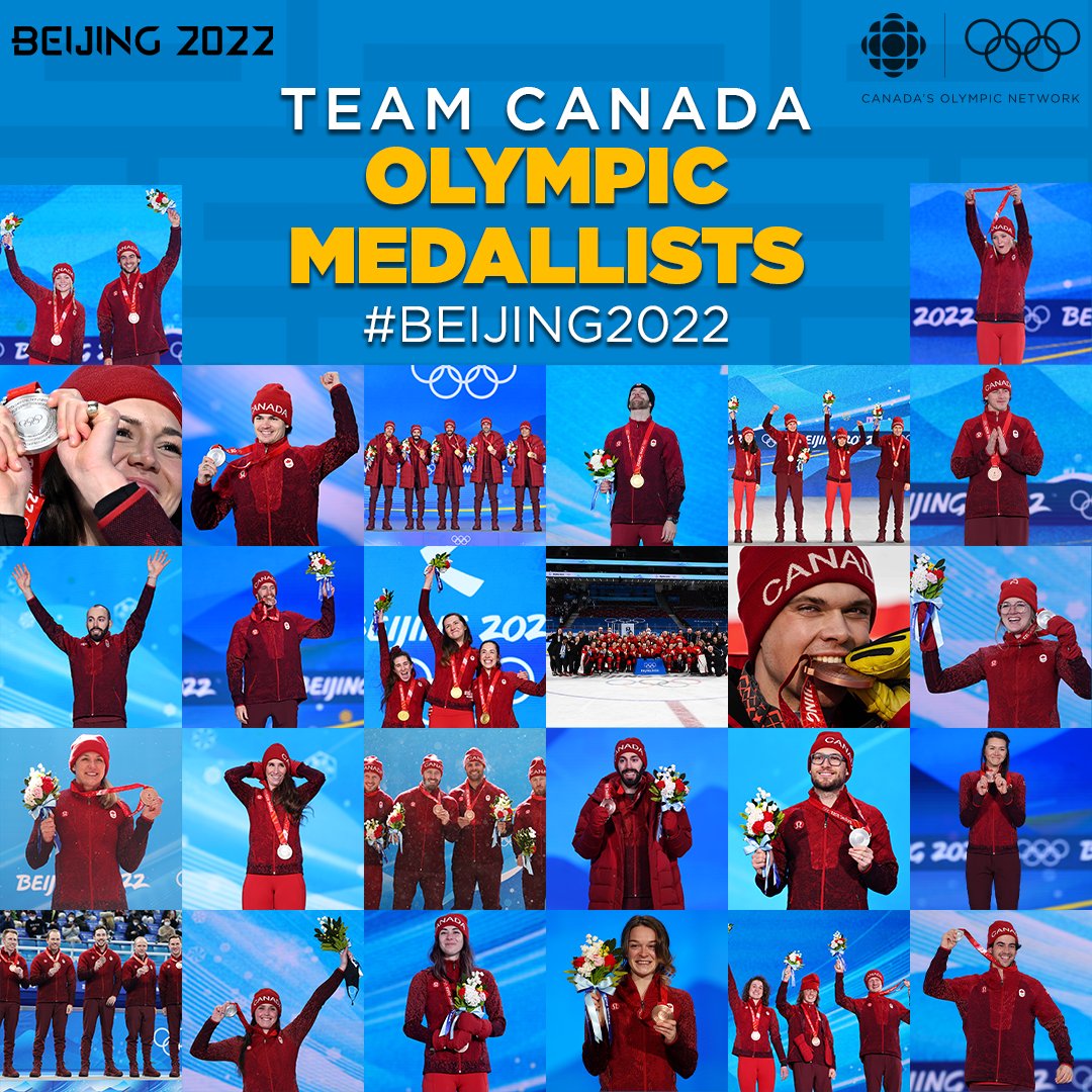 CBCOlympics's tweet photo. Drumroll please 🥁

Here are your #Beijing2022 Olympic medallists for @TeamCanada 

60 athletes + winning 26 medals = One Proud Nation 🇨🇦 https://t.co/NGJaJaNPRS