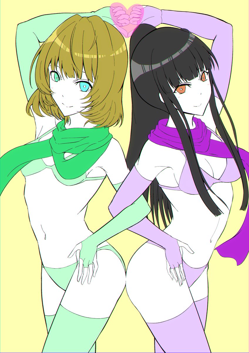 #くそ寒いので水着絵を貼る
楓さんと千秋さんの水着マフラー。 