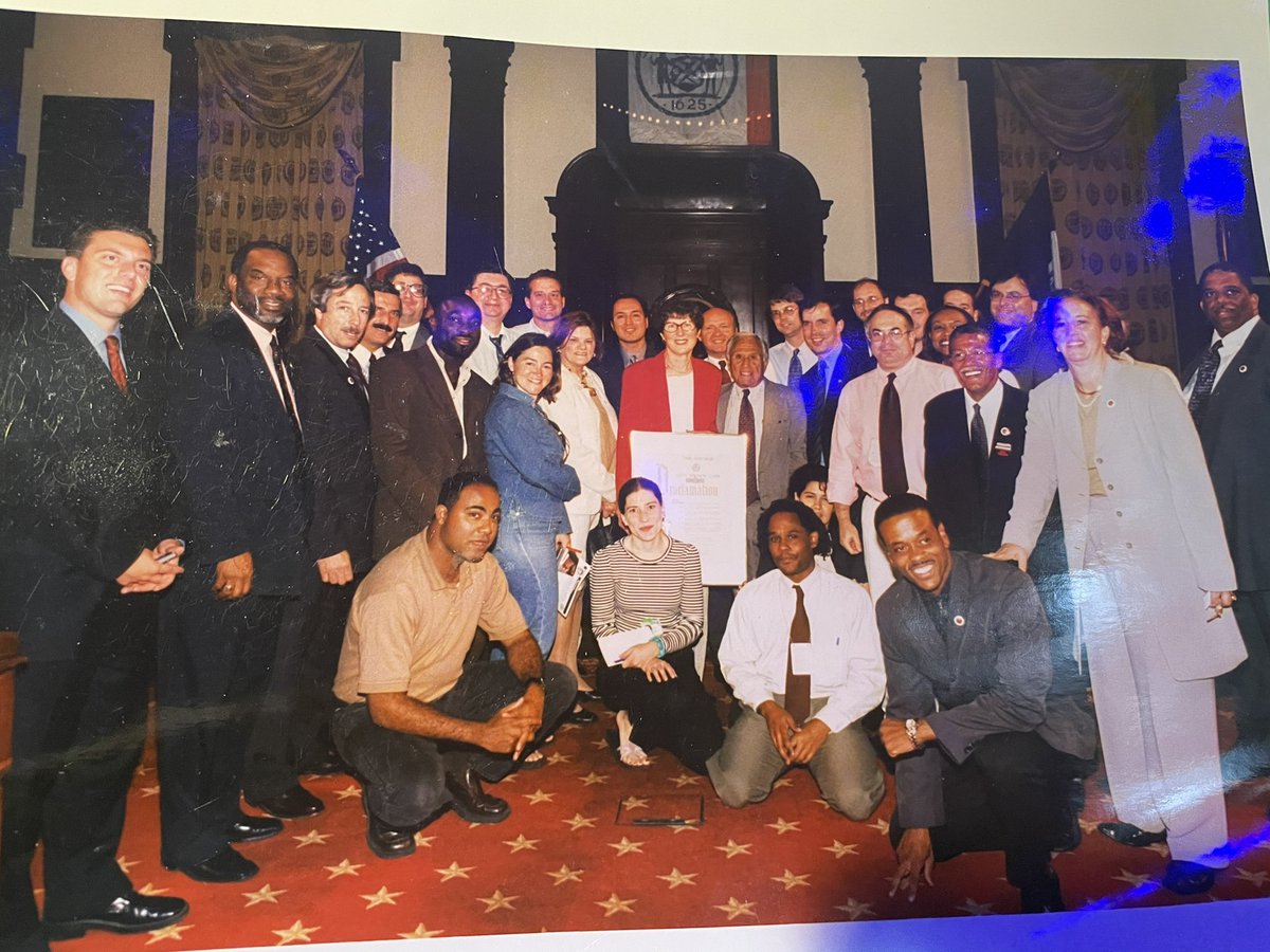 glennschuck's tweet photo. Remembering #timothywilliams of @nytimes who passed away earlier this month. (Kneeling between @jestei and late councilman James Davis). This is September 2002..at City Hall ceremony honoring Mary Gay Taylor of @wcbs880 May Timothy Rest In Peace https://t.co/5faNGoQffI