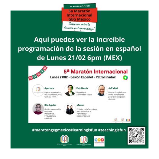 Este lunes 21 de febrero inicia el 5to Maratón de GEG México en colaboración con GEG Global y NRPA. No dejen de echarle un vistazo: bit.ly/5maratonsite.  con 50 ponentes de 15 países!  Sesiones en español, inglés y portugués. Registro : bit.ly/suscripcion5ma…